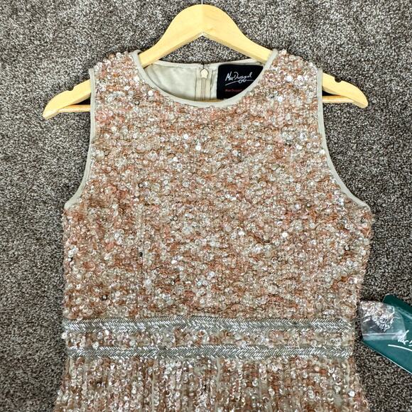 Mac Duggal NWT Size 6 Nude High Neck Embellished Belt Dress Wedding 10509 $298 - Picture 4 of 16